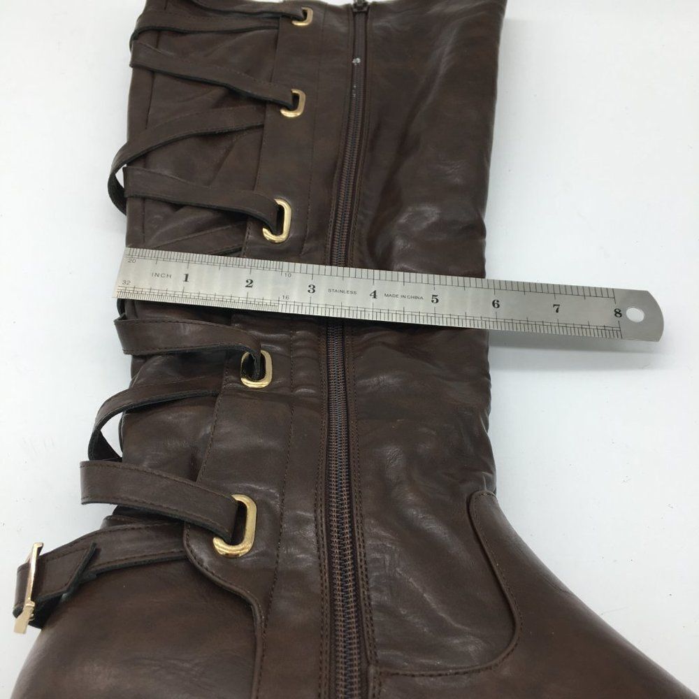 Brown Knee High Boots Low Heels Side Zipper Fall Winter Boots Shoes - Picture 8 of 10